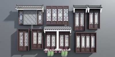 新中式窗户3D模型下载